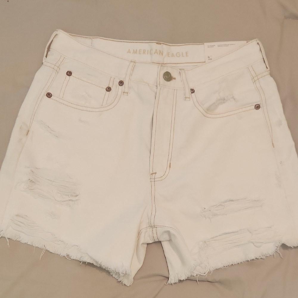 American Eagle Outfitters White Jean Shorts Distressed Style